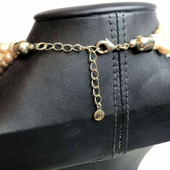 1995 Lauren Conra Gold-Tone Faux Pearl Champange Bead 3-Row Necklace signed 18" - Picture 3 of 3